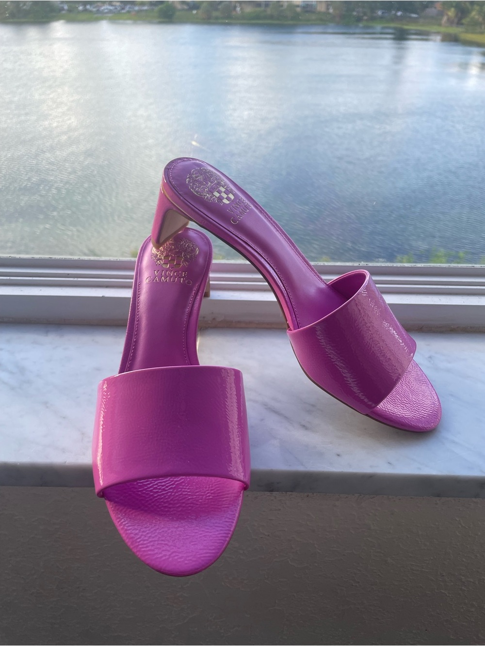 Vince Camuto Fuchsia Slip-On Mid-Heel Mules - Picture 5 of 10
